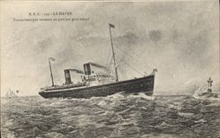 Vintage Postcard Headlight Transatlantic Le Havre returning to the port by heavy weather Boat