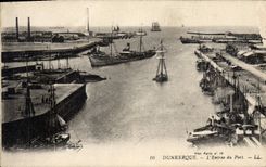 Vintage Postcard Dunkirk Headlight the entry of the port Boats