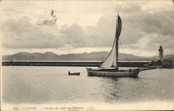 Vintage Postcard Headlight Cabbes Sunset on Esterel Boat