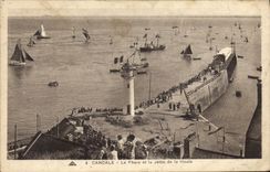 Vintage Postcard Cancale Headlight the headlight and the pier of the swell Boats