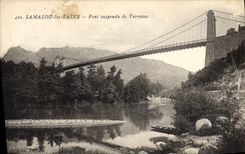 Vintage Postcard Suspended bridge of Tarrasac Lamalou Baths