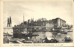 Vintage Postcard Suspended bridge of the Low Chain before the catastrophe Angers Boats