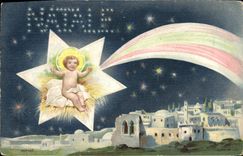 Vintage Postcard Fantasy Child slipping by Star