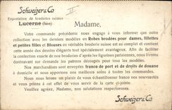 CPA Publicite Schweizer & Co Exportation de broderies Suisses Lucerne Suisse 