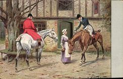 Vintage Postcard Fantasy Illustrator Horses Equestrian sports