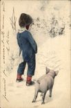Vintage Postcard Fantasy Illustrator Child Pig Pig