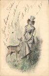Vintage Postcard Fantaisie Illustrator Woman Is tickled pink
