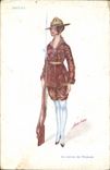 Vintage Postcard Fantasy Illustrator Woman Brazil With the service of the Militaria agreement