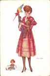 Vintage Postcard Fantasy Illustrator Sager Woman Militaria Headstock