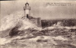Vintage Postcard Headlight La Rochelle Pallice the pier one day of storm