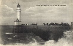Vintage Postcard Headlight Treport the pier one day of heavy weather