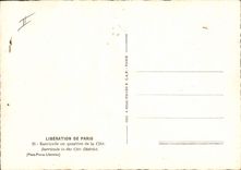 Modern Postcard Militaria Liberation of Paris Barricades with the district of the ISCED