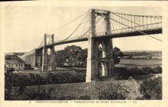Vintage Postcard Bridge Tonnay Charente Perspective of the suspended bridge