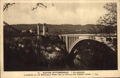 Vintage Postcard Bridge Savoy Allonzier the old one and the new bridge of reinforced concrete Ruail
