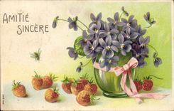 Vintage Postcard Fantasy Flowers Strawberries