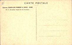 CPA Folklore Vin Vendange Champagne Pommery & Greno Reims Un cellier rempli de vins nouveaux