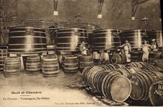 Vintage Postcard Folklore Wine Vintage Champagne Moet and Chandon the fermenting room Vendengeoir co. Helene
