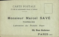 Vintage Postcard Publicity Marcel Save Pharmacist Laboratory Produced Bayer Street Sedaine Paris 11th