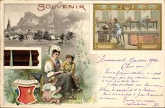 CPA Publicite Art Chretien Suchard Suisse Femme Enfants 