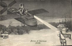 Vintage Postcard Fantasy Illustrator Woman Plane Hinds