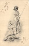 Vintage Postcard Fantaisie Illustrator Women Fishes