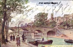 Vintage Postcard Fantasy Illustrator Stein Paris the Bridge Marie Island Saint Louis
