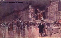 Vintage Postcard Fantasy Illustrator Stein Paris the Moulin-Rouge the evening