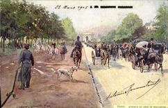Vintage Postcard Fantasy Illustrator Stein Paris Avenue of the Bois de Boulogne Dog