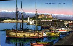 Vintage Postcard Antibes Headlight the port Boats