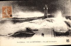 Vintage Postcard Headlight Island of Oleron Cotiniere One day of storm