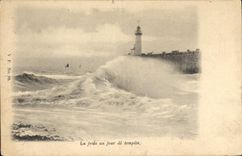 CPA Phare La jetee un jour de tempete