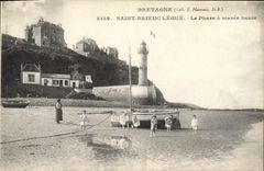Vintage Postcard Holy Phare Brieuc Legue the headlight has low tide Children