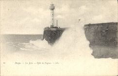 Vintage Postcard Dieppe Headlight the pier Effect of waves