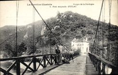 Vintage Postcard Suspended bridge of Eylac Gorges of the Dordogne