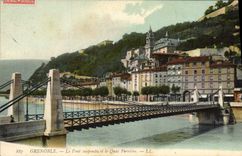 Vintage Postcard Suspended bridge and the Quay Grenoble Stone quarry