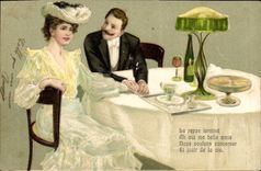 Vintage Postcard Fantaisie Woman the meal east finishes