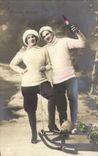 Vintage Postcard Fantaisie Child Toboggans Champagne