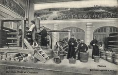 Vintage Postcard Folklore Wine Vintage Champagne Exposure of Brussels 1910 House Moet & Chandon Monks Pressing in 1710