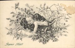 Vintage Postcard Fantasy Illustrator Child Dog Dogs Christmas