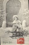 Vintage Postcard Fantaisie Illustrator Child Toboggans Christmas