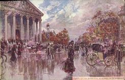 Vintage Postcard Fantasy Illustrator Stein Paris the Madeleine and the boulevard of the Madeleine