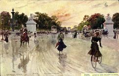 Vintage Postcard Fantaisie Illustrator Stein Paris Avenue of the Champs Elysées Bicycle Cycles