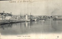 Vintage Postcard Cannes Headlight Seen of the pier Sailing ship Boat