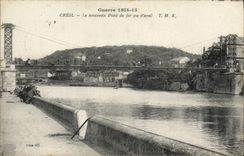 Vintage Postcard Creil Bridge the new iron bridge seen of downstream