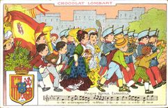 CPA Publicite Chocolat Lombart Marche royale Espagnole Lion Militaria 