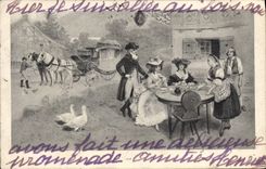 Vintage Postcard Illustrator Fantasy Caleche Women