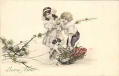 Vintage Postcard Illustrator Fantasy Children Dog Pup