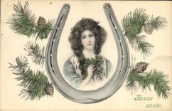 Vintage Postcard Illustrateur Fantasy Woman Horseshoe