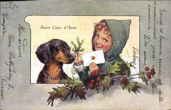 Vintage Postcard Illustrator Fantasy Child Dog