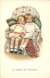 Vintage Postcard Illustrateur Fantasy Children the sleep of Ours innocence Becomes fluffy